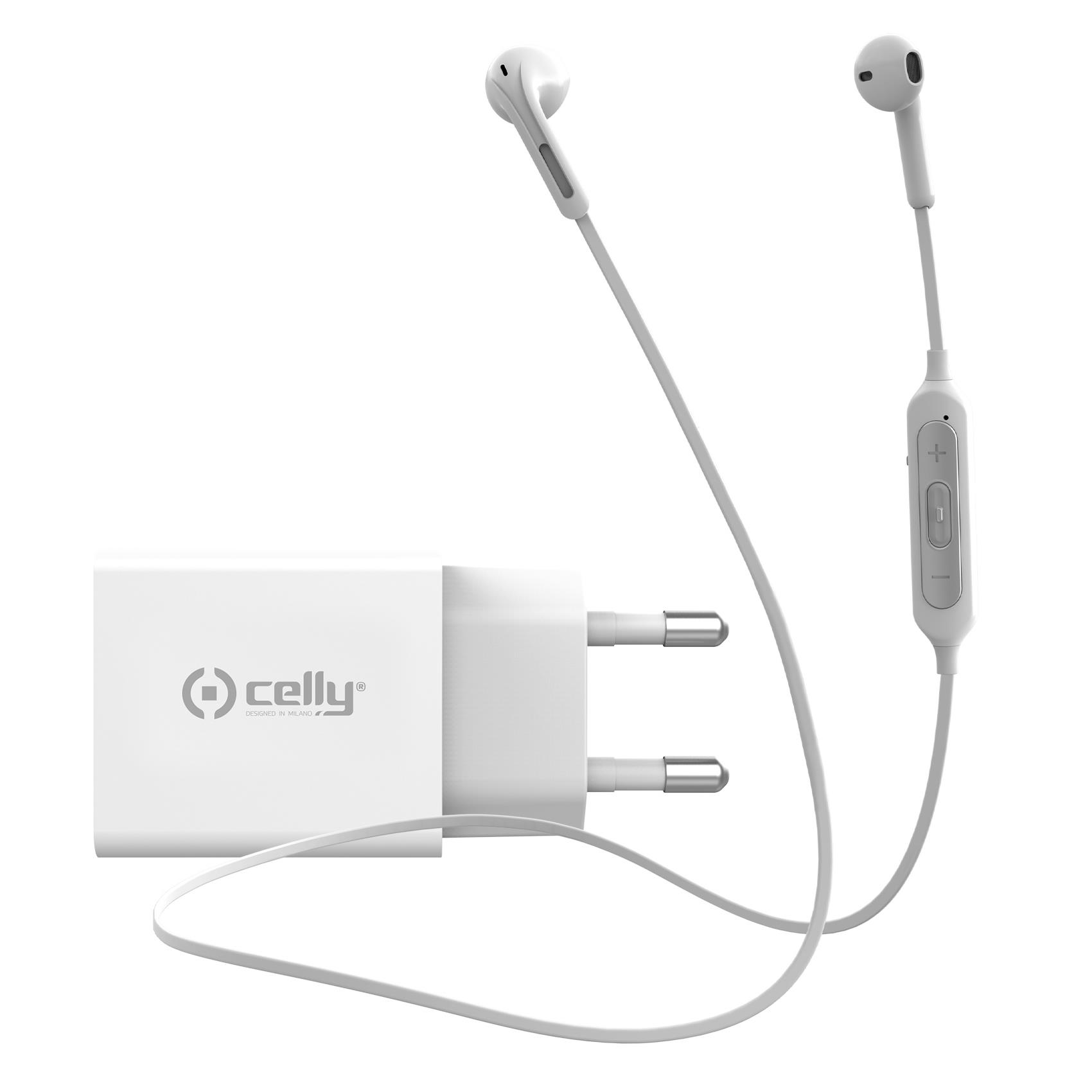 Image of CELLY KIT TRAVEL CHARGER+BHDROP KIT WHITE NEWGENKITWH
