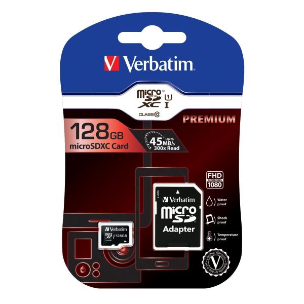 VERBATIM MICRO SDHC -128GB- CLASS 10+ADAT. 44085