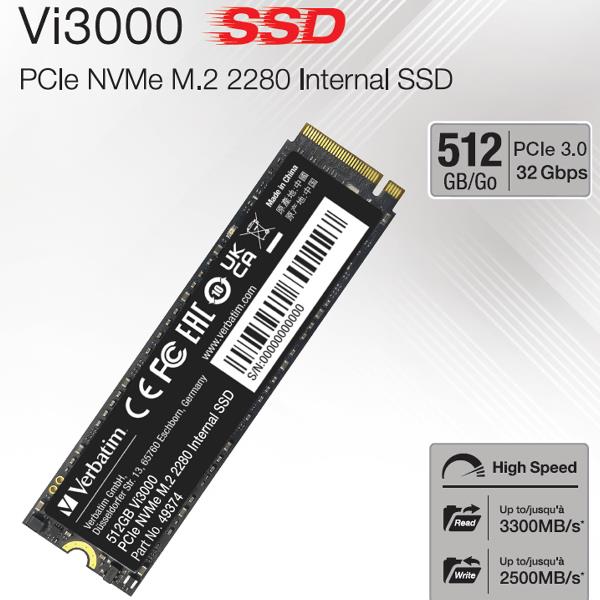 Image of Verbatim VERBATIM VI3000 PCIE NVME M.2 SSD 512GB 49374