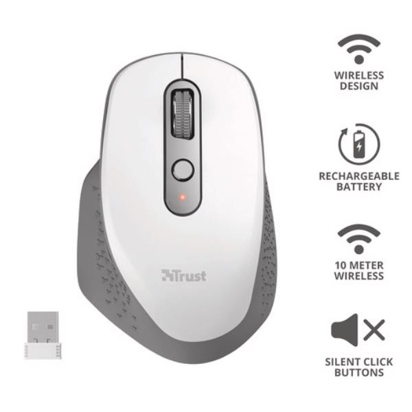 Image of TRUST OZAA RECHARGEABLE MOUSE WHITE 24035TRS