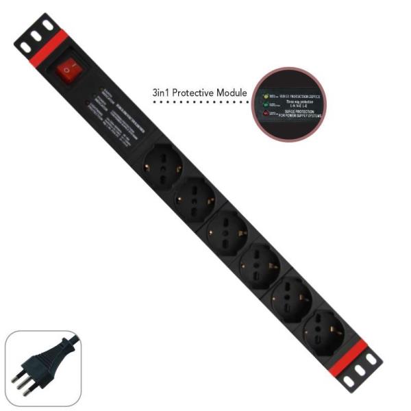 Wp Europe Multipresa 19 Pollici 1U Con 6 Prese Universali Interruttore Luminoso. Modulo Di Protezione E Spina Italiana WPN-PDU-I06-06